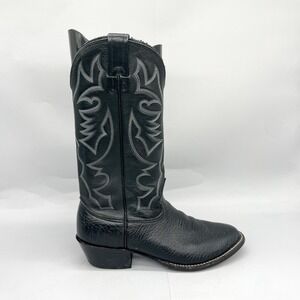 Larry Mahan VTG Mens 9D Black Leather Western Cowboy Boots Rodeo Rugged Ranch